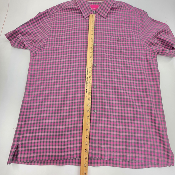Resort Luxury Tommy Bahama Silk Shirt Men XL Pink Plaid Vacation - Picture 8 of 9